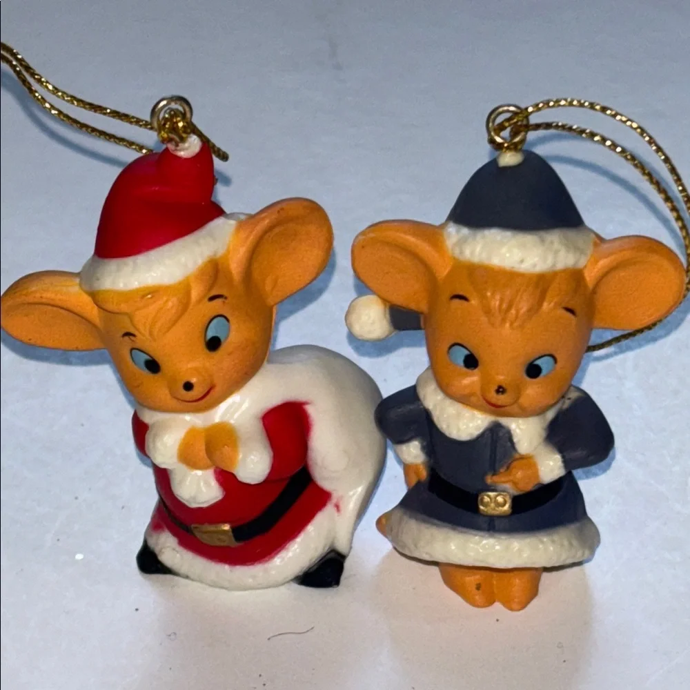 Anthropomorphic Christmas Mouse Plastic Ornaments Vintage Mouse Christmas